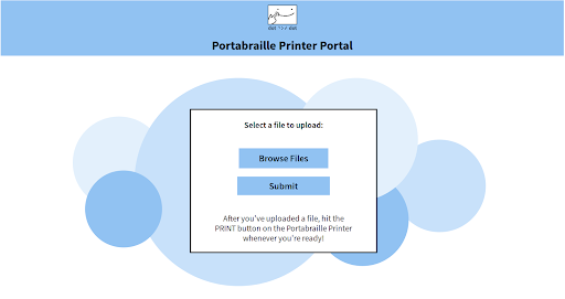 Screenshot of the Portabraille Printer portal landing page